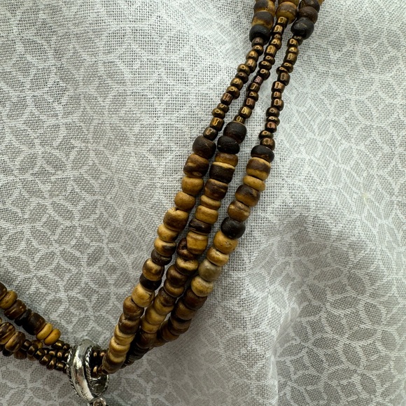 498-PTT Avon Brown Bead Necklace with Tiger Eye Color Setting Slide PreLoved - Picture 3 of 9